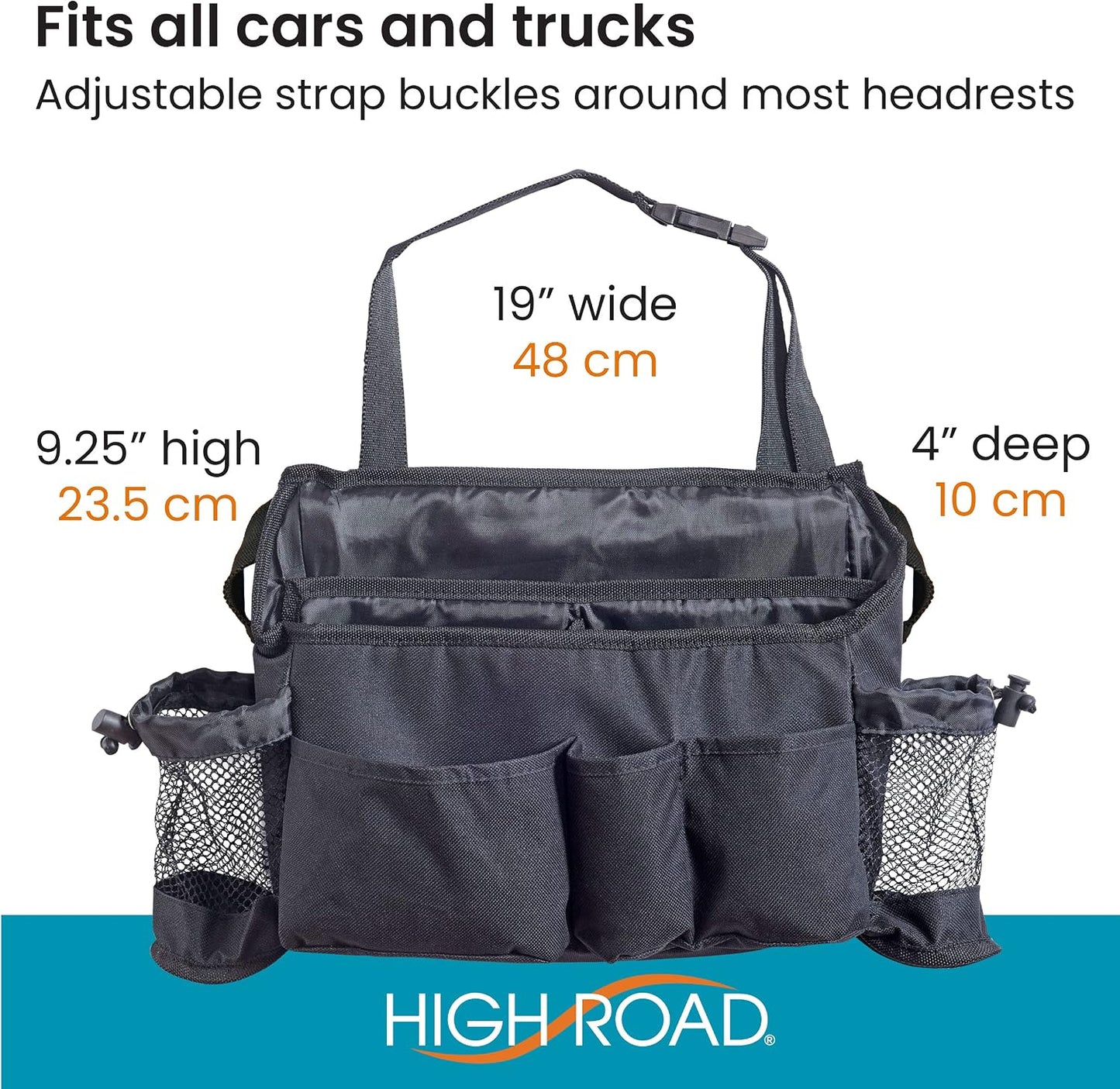 High Road SwingAway Car Front Seat Organizer with 6 Storage Pockets and 2 Bottle or Cup Holders