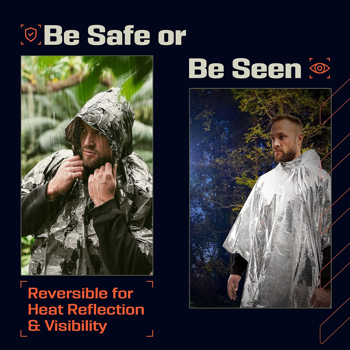 PREPARED4X Emergency Mylar Poncho – Survival Rain Poncho with Hood – Lightweight, Compact, Reusable Emergency Blanket Poncho for Hiking, Camping, Thermal Gear, Car Kit, Outdoors