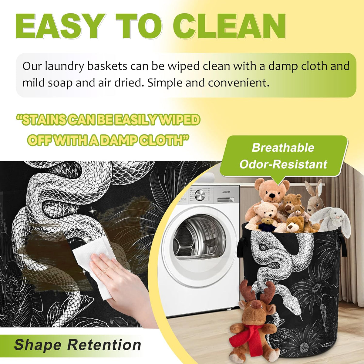 Snake Floral Prints Laundry Basket Foldable Waterproof Hamper 18.9x16.5 In