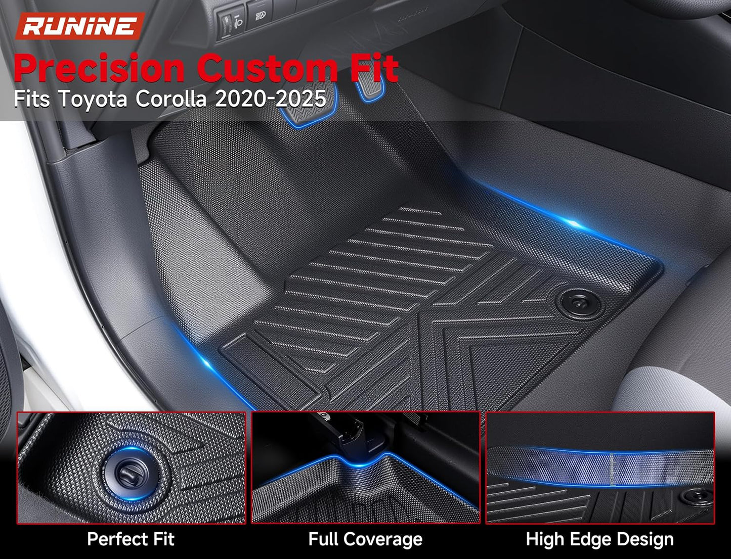 Floor Mats for Toyota Corolla 2020-2025 2026, All Weather Protection Custom Floor Mats Trunk Cargo and Car Windshield Cover Set for Toyota Corolla Accessories,Car Floor Liners Set