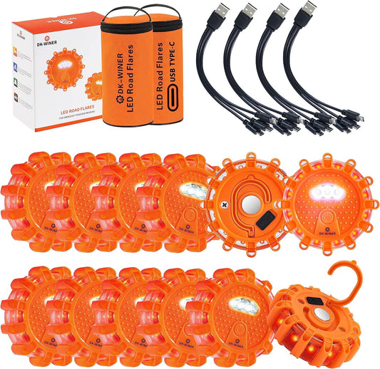 12 Pack LED Road Flares, Type-C Rechargeable Magnetic Safety Kit