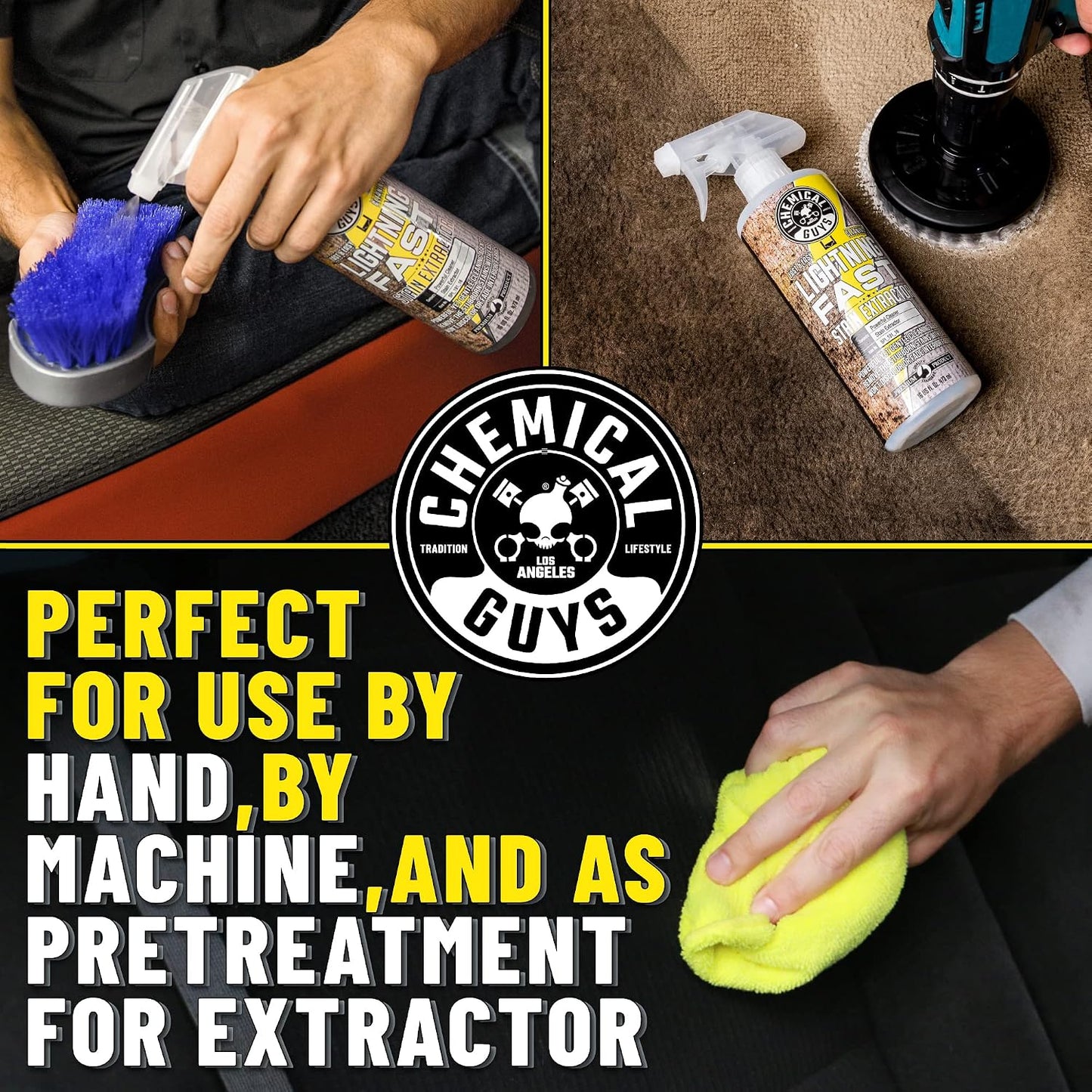 Chemical Guys Lightning Fast Carpet & Upholstery Cleaner Bundle with Induro 7 Heavy Duty Carpet Brush