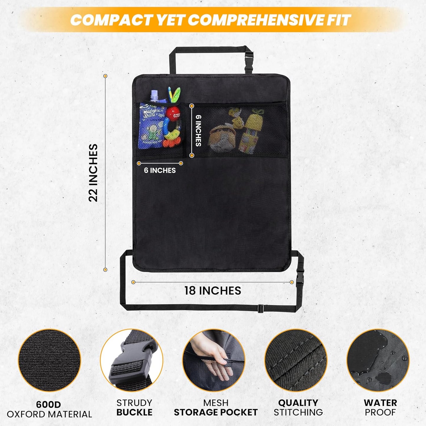 EcoNour Car Kick Mats Back Seat Protector (2 Pack),Car Seat Protector & Backseat Organizer with Storage Pockets for Kids,Waterproof Back Seat Cover for Dirt,Mud & Scratch Protection Travel Accessories
