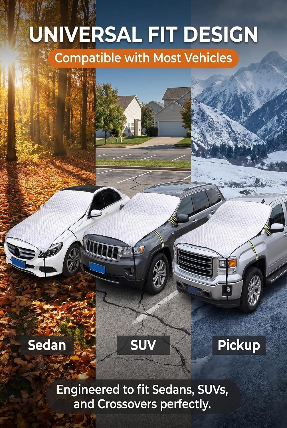 Half Car Cover, Windshield Cover for Ice & Snow, Snow Shield Car Covers, Aluminum Foil Heat Block Sunshade Hood Covers, Universal for Most Cars, SUVs, Trucks 79X59 Inch (Silver)
