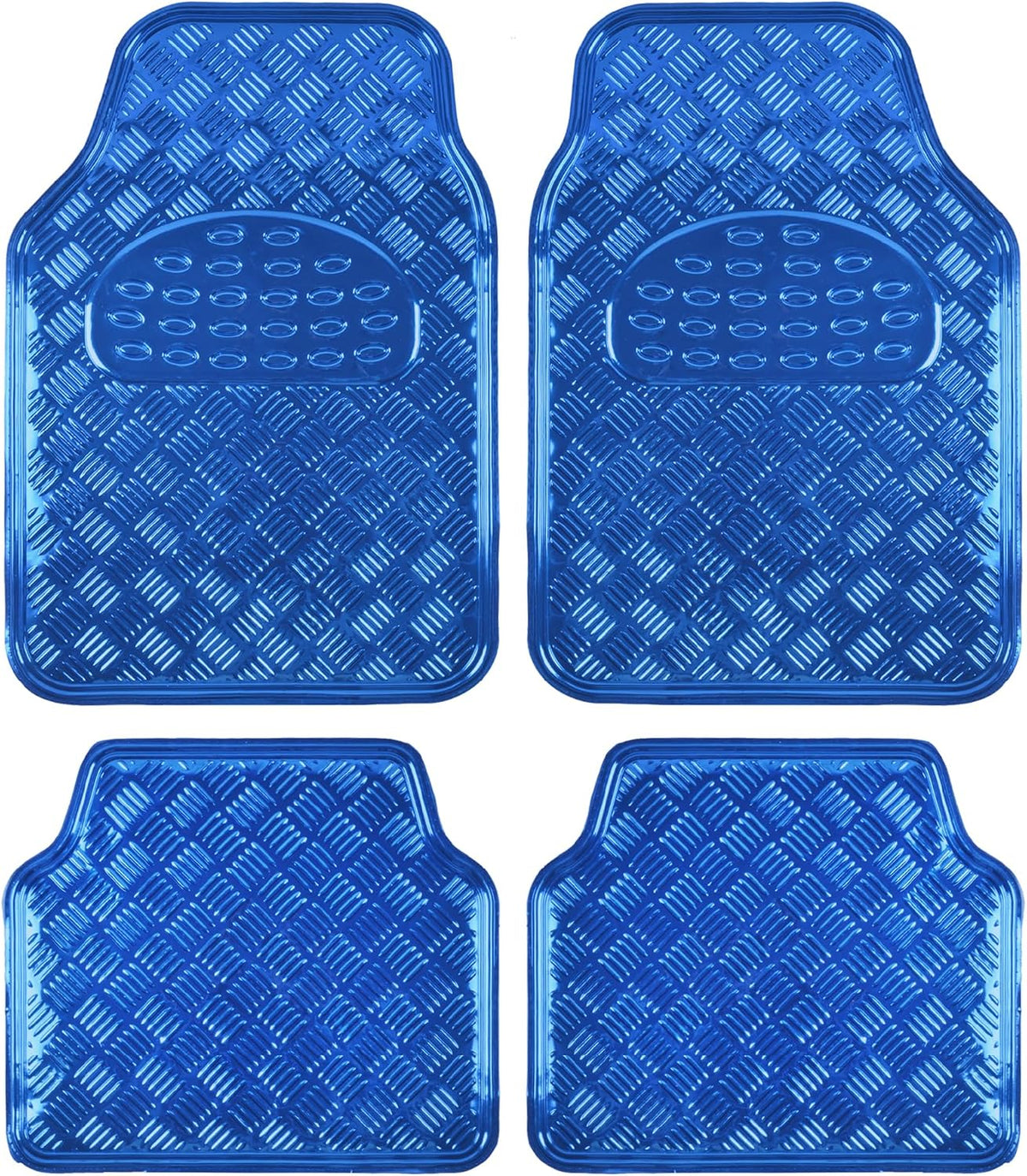 BDK Metallic Chrome Car Floor Mats All-Weather Universal Fit Automotive Floor Mats for Cars SUVs, Floor Mats for Trucks, Car Mats Full Set Front & Rear, Non-Slip Backing - Blue