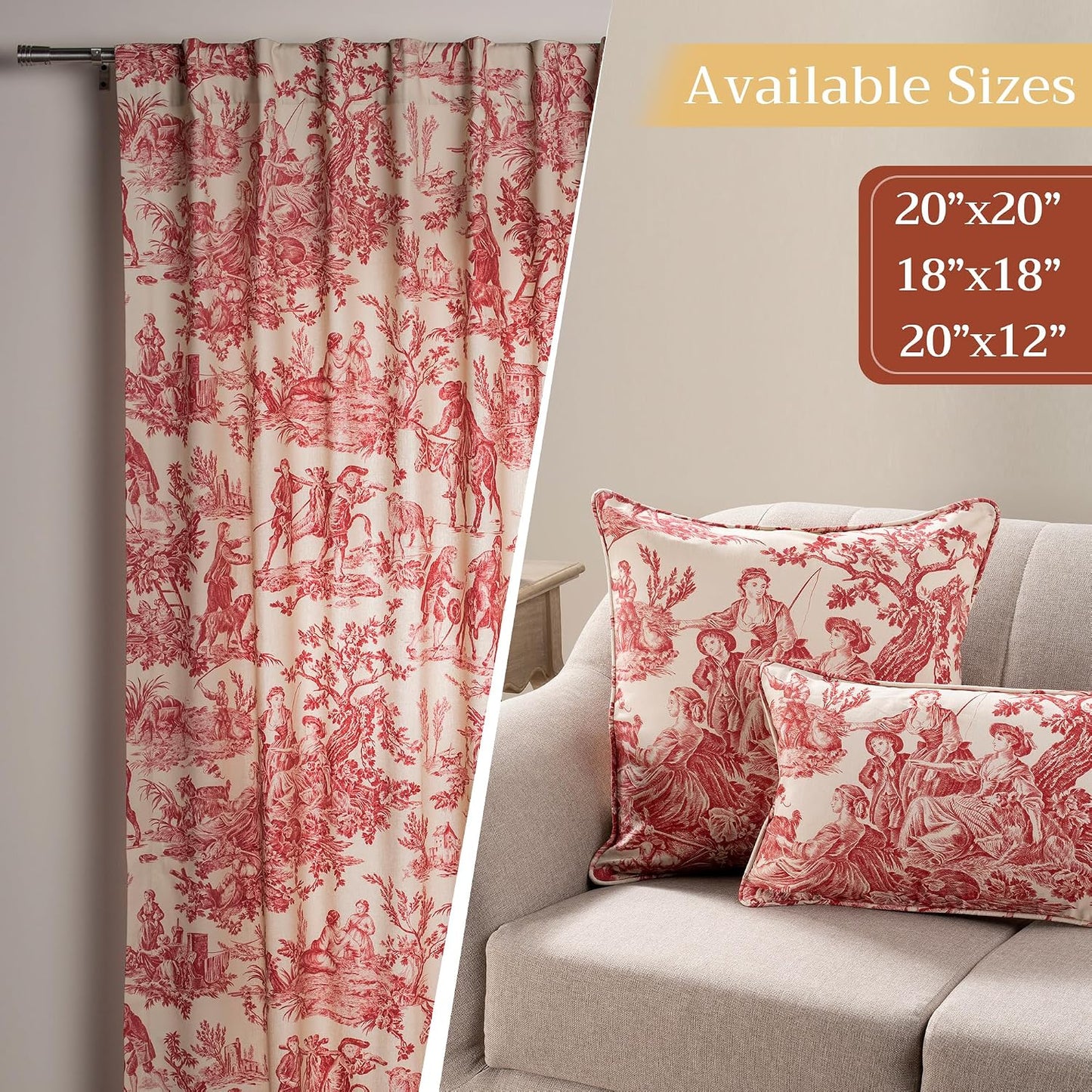 Maison d' Hermine Throw Pillow Covers 100% Cotton (20" x 20" - Pack of 1) | Square Toile Decorative Pillow Covers with Invisible Zipper for Living Room Couch Sofas - The Miller - Red