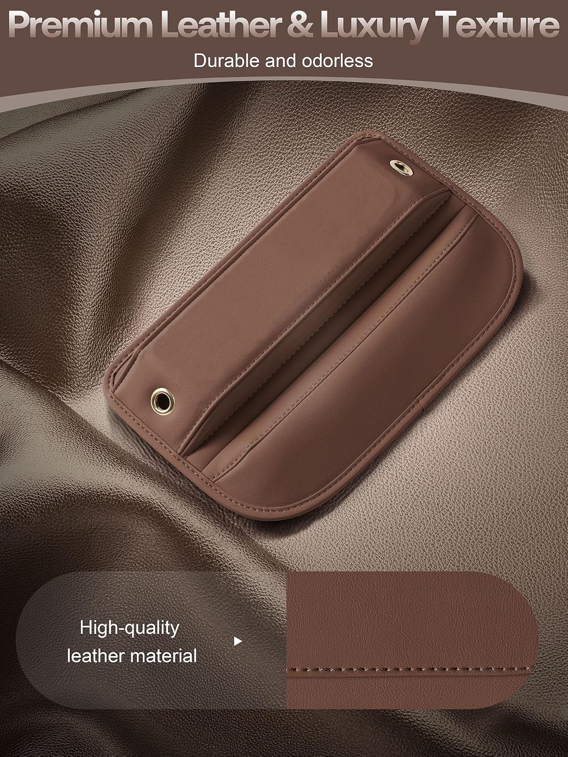 Premium Leather Car Seat Gap Filler Organizer (0.2”-1.2" Gaps), Clever Gifts for Car SUV Truck Owners (Brown, 2 Pack)