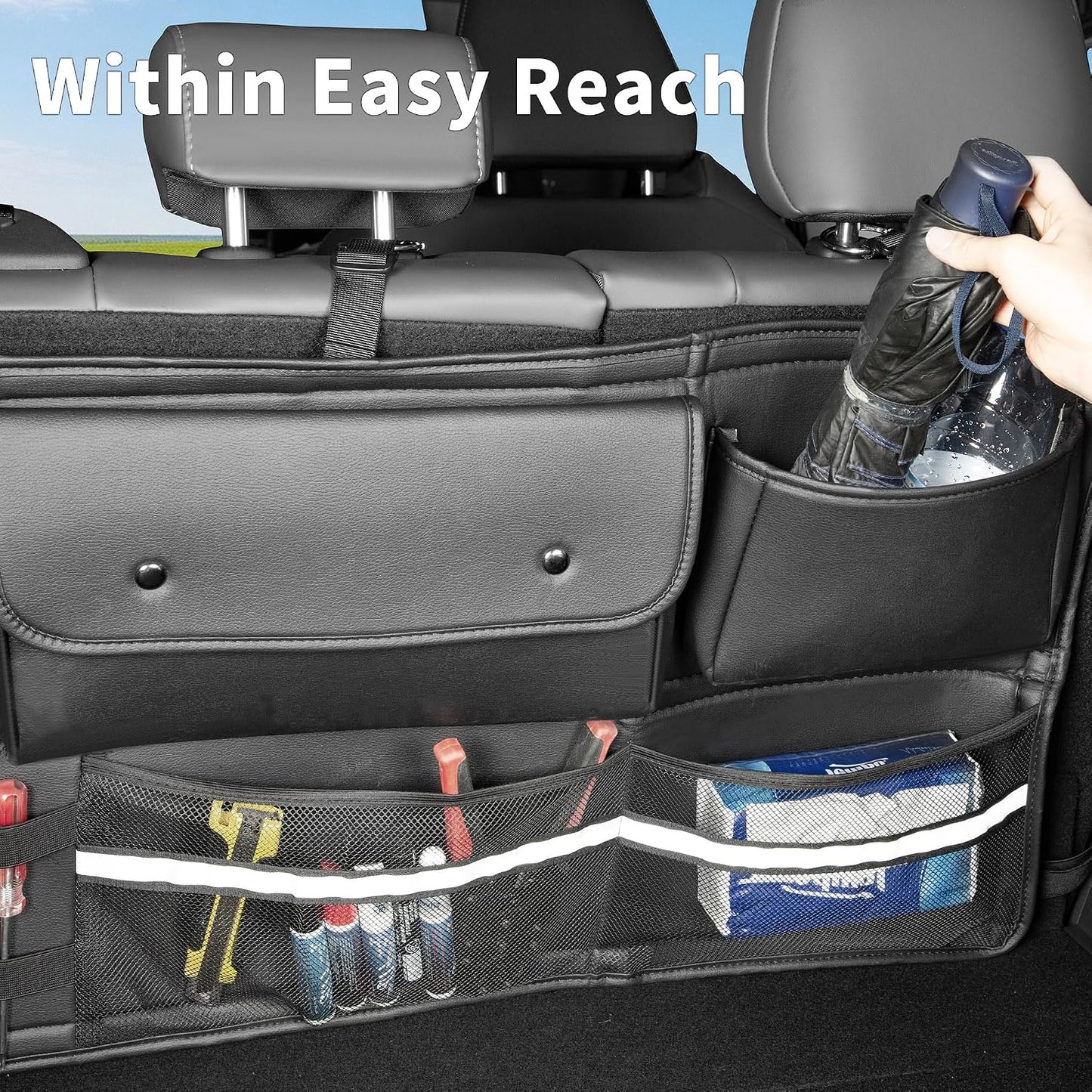 Back Seat Trunk Organizer Backseat Hanging Cargo Storage for Cars, SUVs, Trucks, Jeeps, Vans, RVs & MPVs, Large Capacity Car Accessories Interior