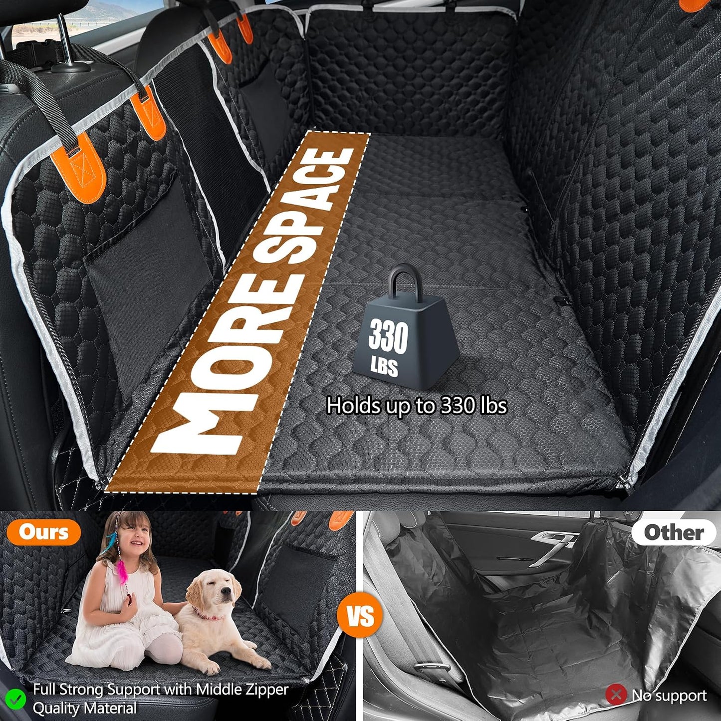 ANOSOSPECIAL Back Seat Extender,Dog Car Seat Cover,Waterproof Pet Hammock Travel Bed,Durable Camping Air Mattress,Non Inflatable Car Bed Mattress Easy Clean for Car SUV Truck (Black)