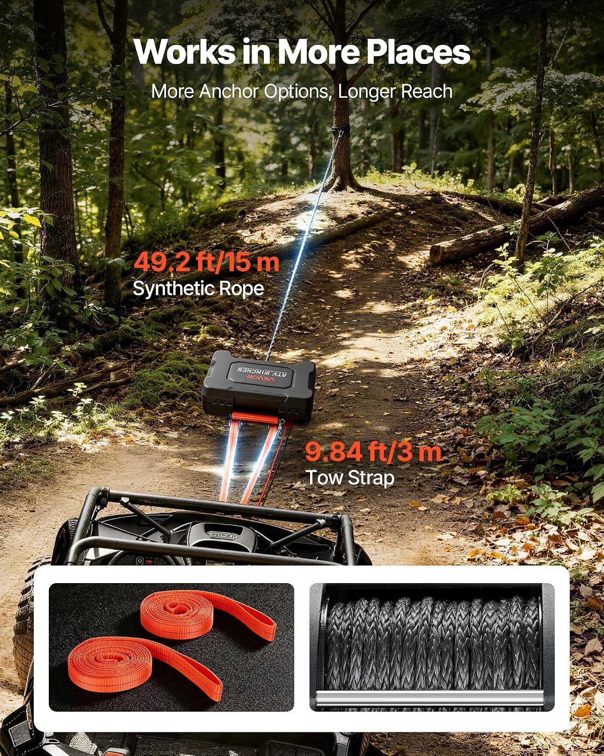 VEVOR Portable Winch, 6000 lbs 12V DC Electric Winch with Synthetic Rope, Wireless & Wired Remotes, Box-Style Recovery Kit with Fairlead, Clevis Hook, Strap for ATV UTV Off-Road Outdoor Pulling Tasks