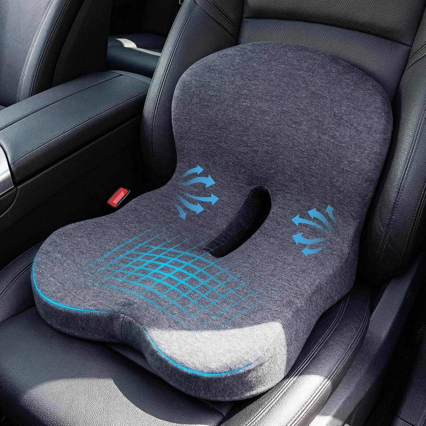 Memory Foam Car Seat Cushion – Ergonomic Driver Seat Cushion for Sciatica & Tailbone Pain, Breathable Non-Slip Car Seat Pad with Lumbar Support for Car, Truck, SUV, Office Chair