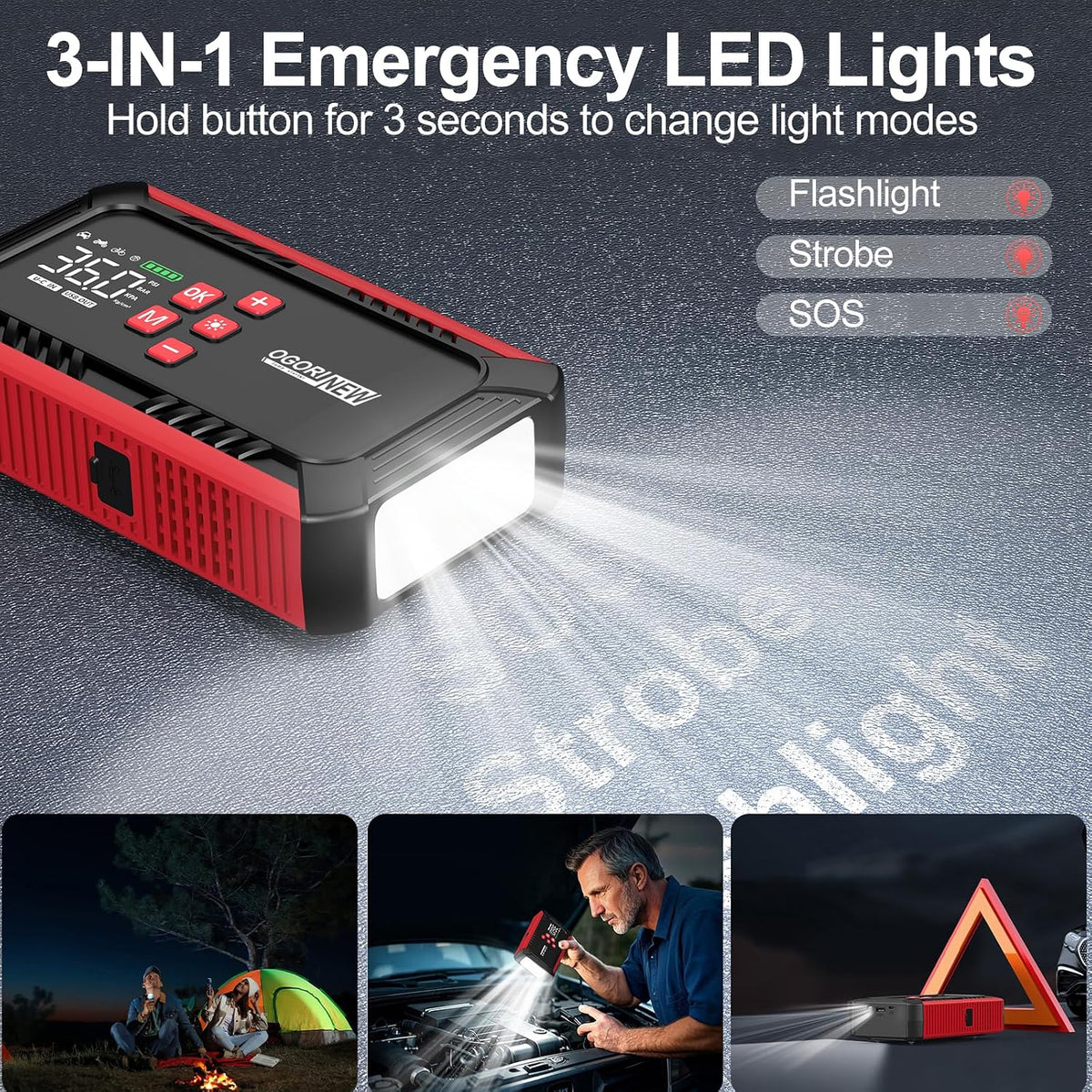 8000A Jump Starter with Air Compressor, 26800mAh Car Battery Jump Starter (All Gas/16.0L Diesel) with 150PSI Auto-Shutoff Tire Inflator, 12V Jump Box with Booster, Jumper Cables, Cigarette Lighter