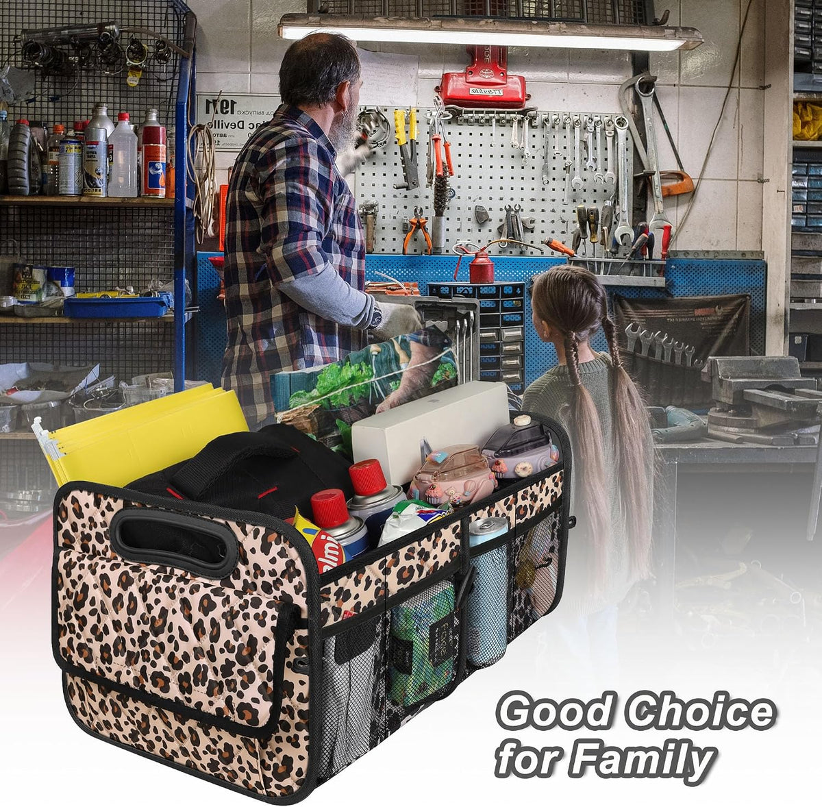 Deosk Trunk Organizer and Storage with Reinforced Handles,Car Accessories for Women/Men 50L Waterproof Polyester Trunk Organzier for Car/SUV/Minivan/Truck(Medium,Leopard print)