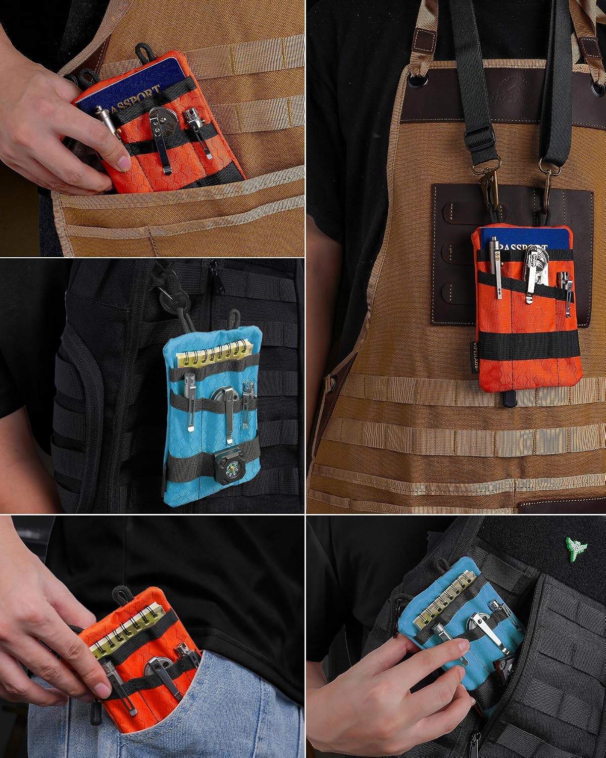 VIPERADE VE1-P Pocket Organizer, EDC Pocket Organizer Men, EDC Organizer Pouch Tool Pouch with 5 Tool Storage EDC Pouch for Flashlight, Pocket Knife, Tactical Pen, EDC Gear (Blue)