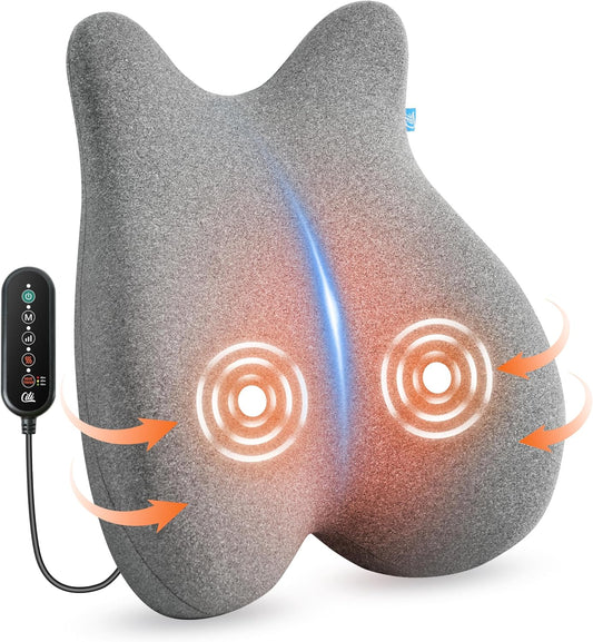 CILI Heated Lumbar Support Pillow for Office Chair, Ergonomic Back Support Cushion with Vibration, Memory Foam Chair Back Massager,Father‘s Day Gift for Dad
