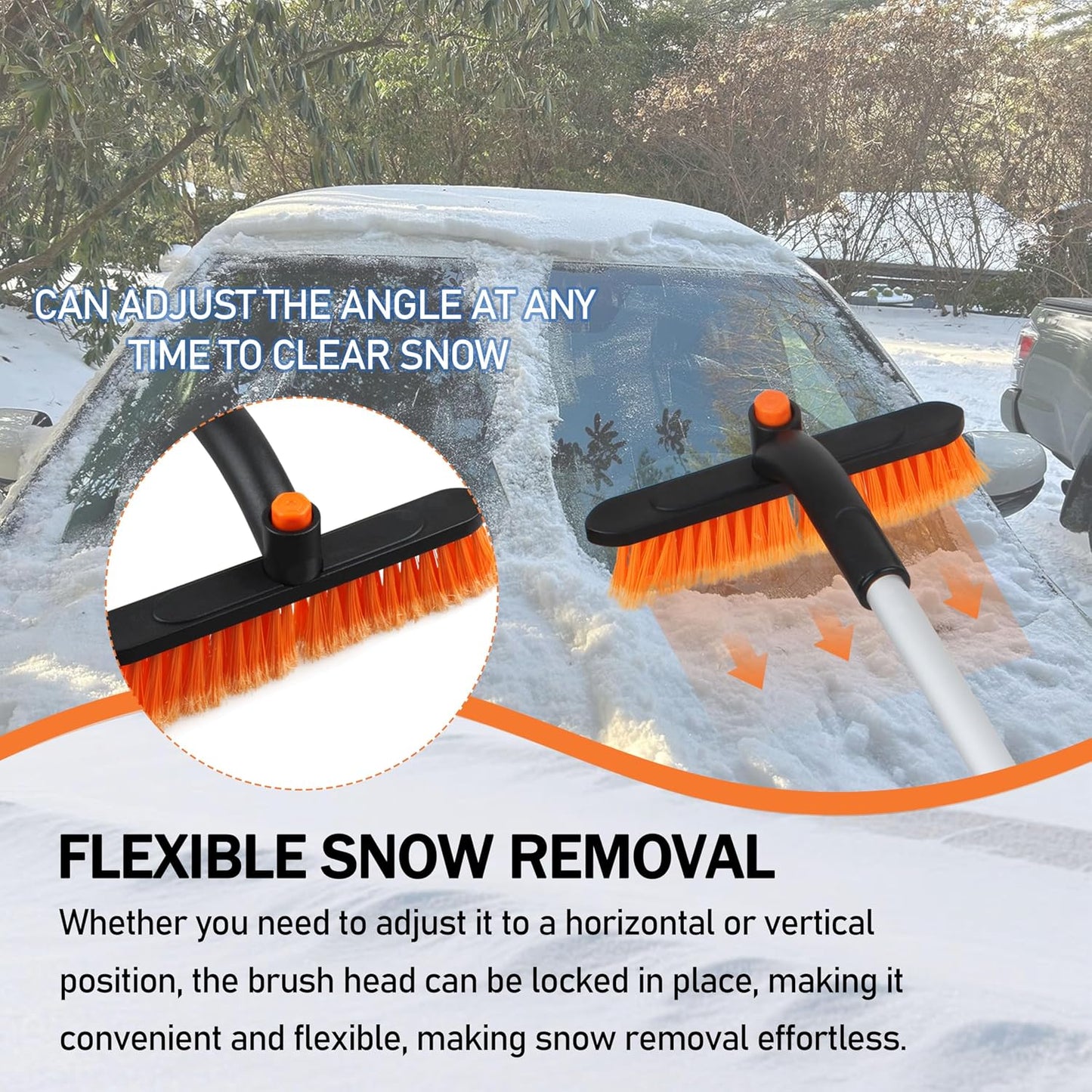 30.7" Snow Brush and Ice Scrapers for Car Windshield Detachable Snow Scrapers with Foam Grip 360° rotatable for Cars, Trucks, SUVs 1Pcs Orange