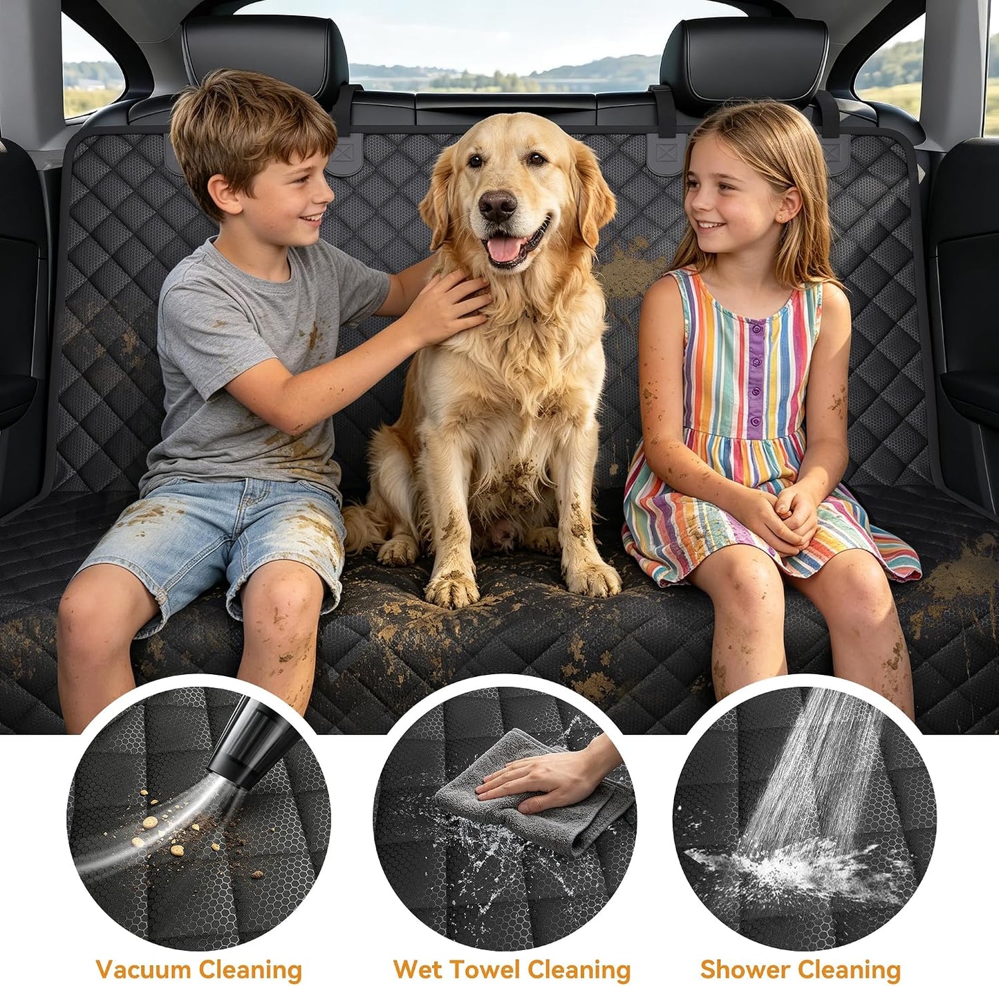 PETICON Back Seat Cover for SUV - Waterproof Non-Slip Dog Seat Cover for Toyota Tacoma/Jeep Grand Cherokee/Ford Explorer/Ranger/Chevrolet Colorado, Durable Scratch-Proof Bench Seat Cover for Dog