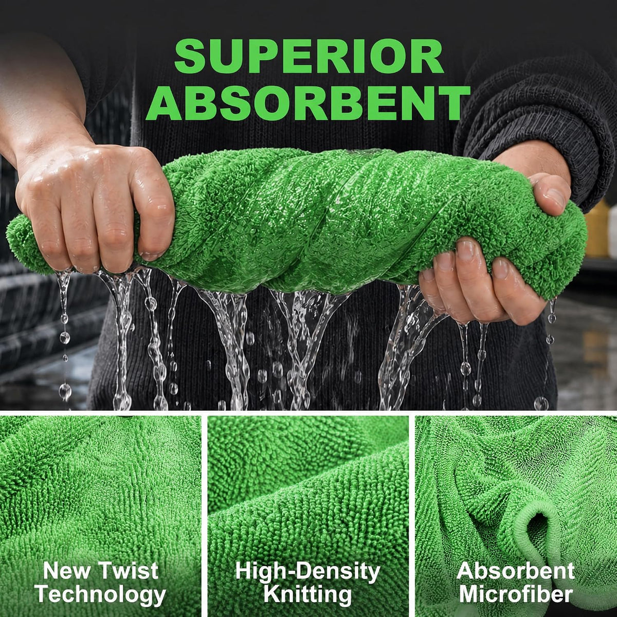 JOYMOOP Car Drying Towels,High-Density Microfiber Car Towel, Green