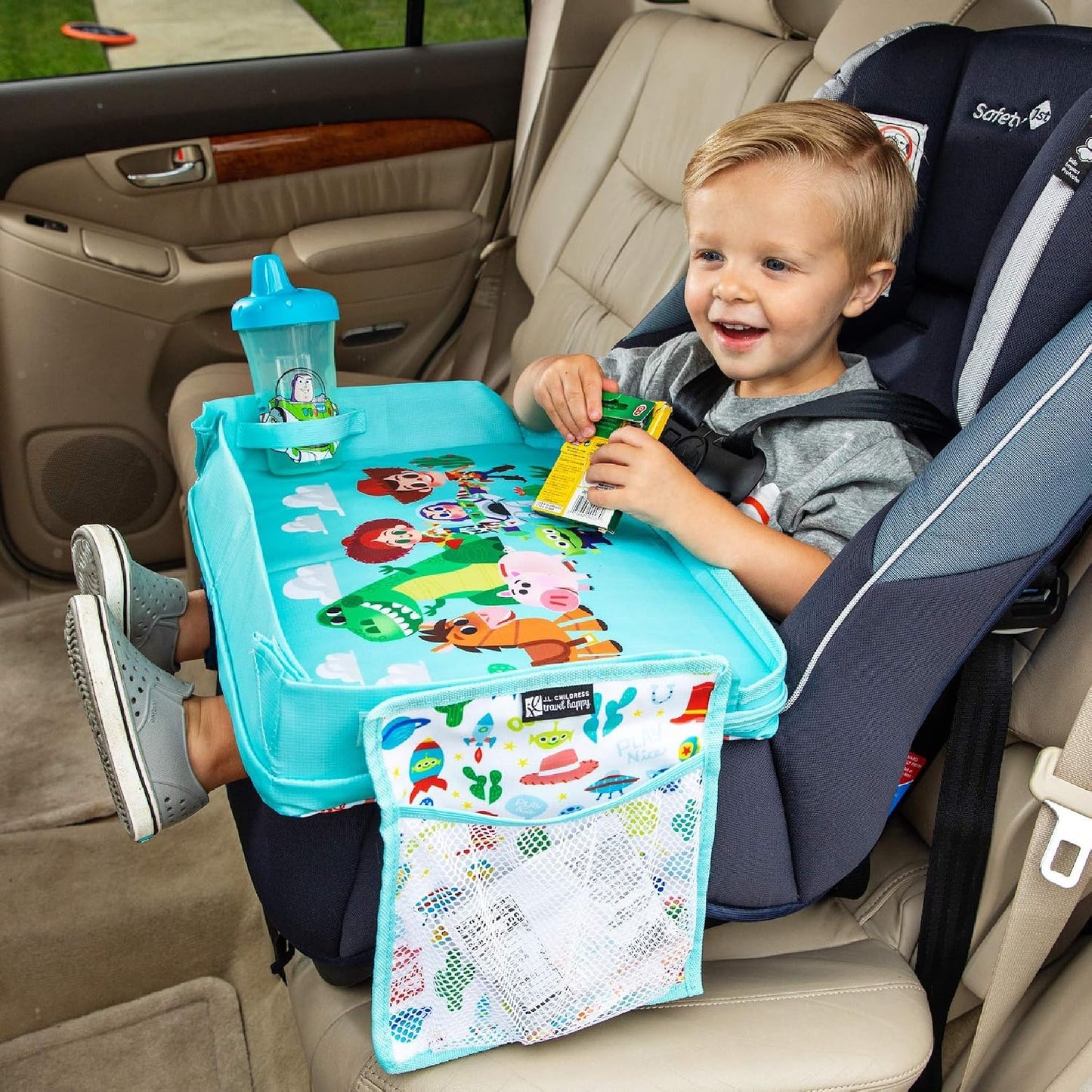 J.L. Childress Disney Baby 3-IN-1 Kids Travel Tray & Tablet Holder - Car Seat Lap Tray Desk for Toddlers, Road Trip Essentials, Car Seat Activity Table, Travel Accessories - Toy Story