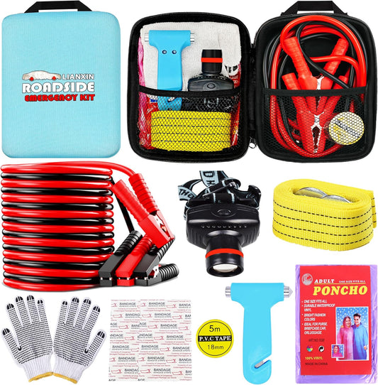 Auto Emergency Kits Vehicles with Jumper Cables headlamp Car Safety Kits
