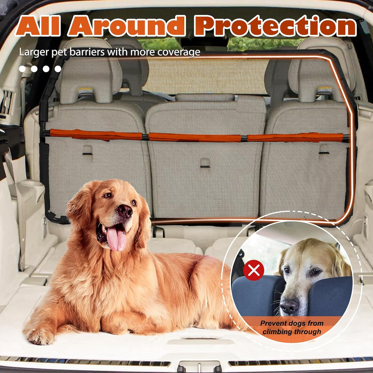 Dog Car Barrier for Back Seat & Trunk - 50" Wide for Midsize SUVs and cars