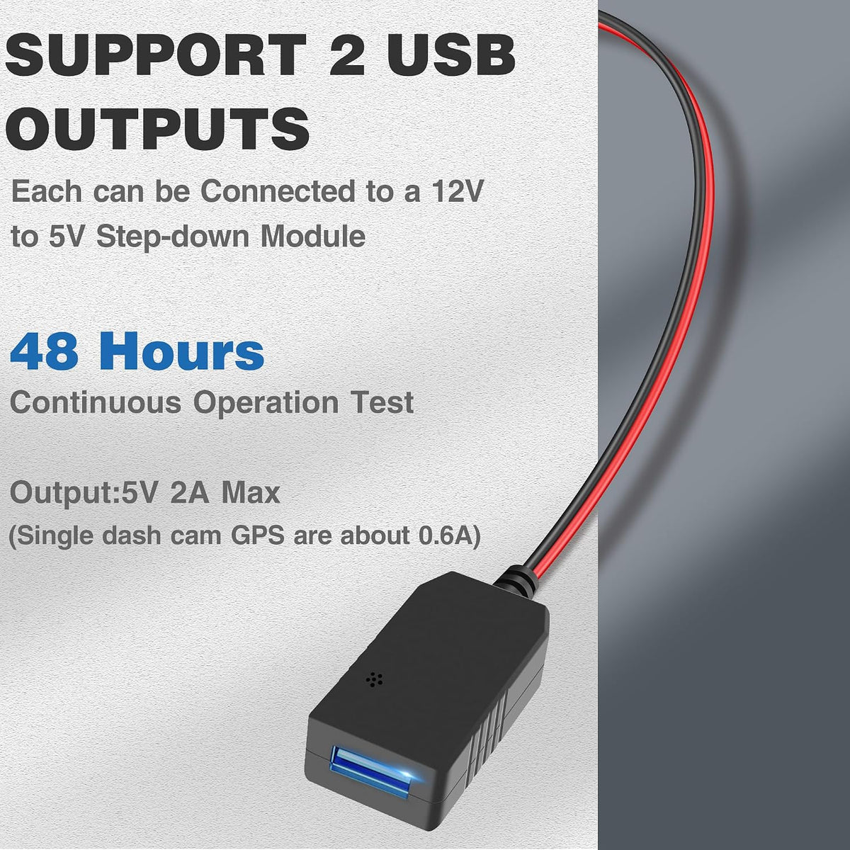 Universal Dashcam Power Adapter，Dual DC Buck Converter 12V to 5V