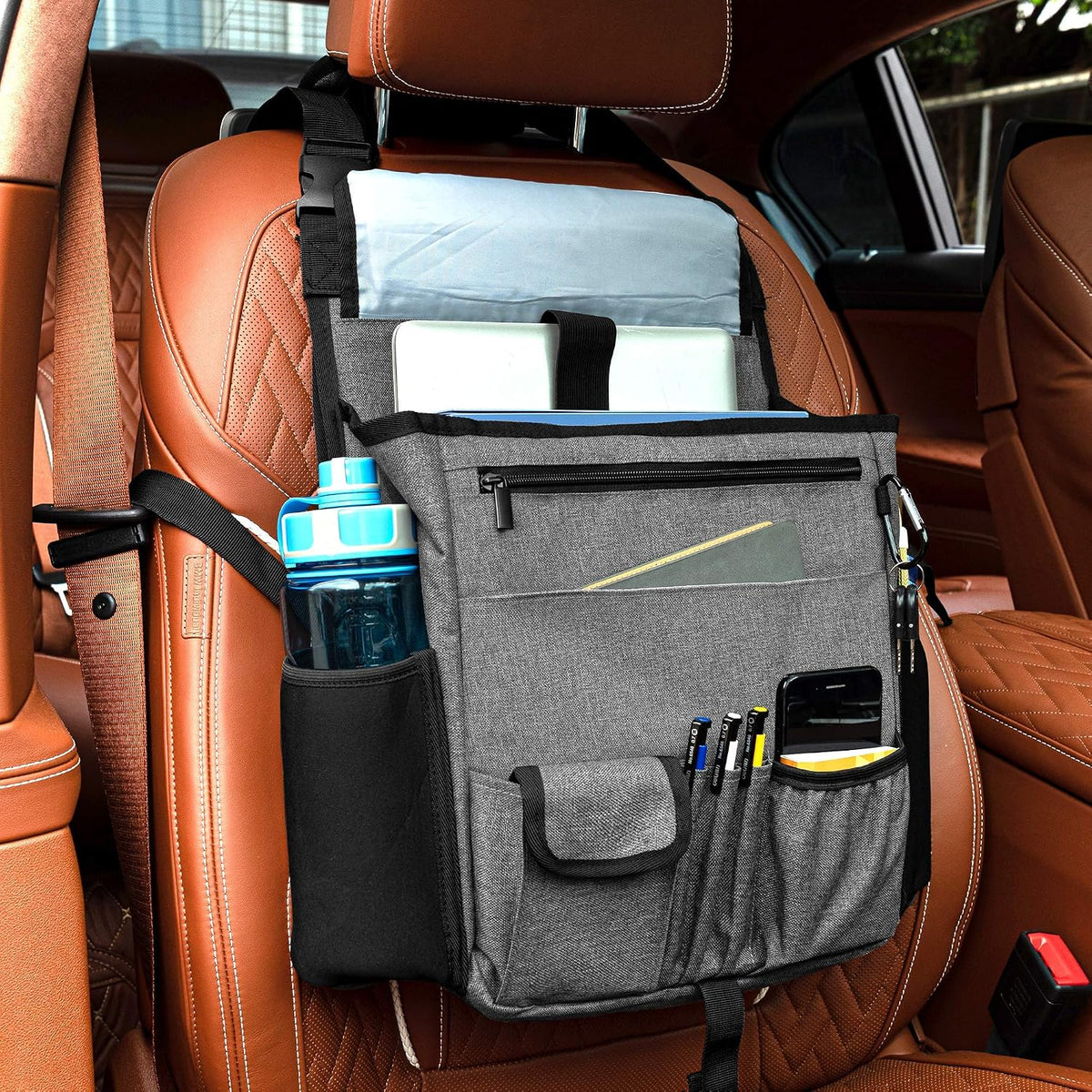LUXJA Car Front Seat Organizer with Cover & Laptop Sleeve, Gray