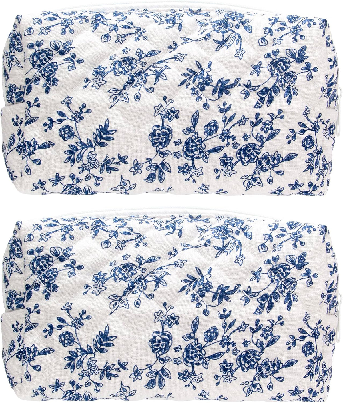 PAZIMIIK Small Quilted Makeup Bag,Zipper Cosmetic Pouch,Jouy Blue,2 Pack