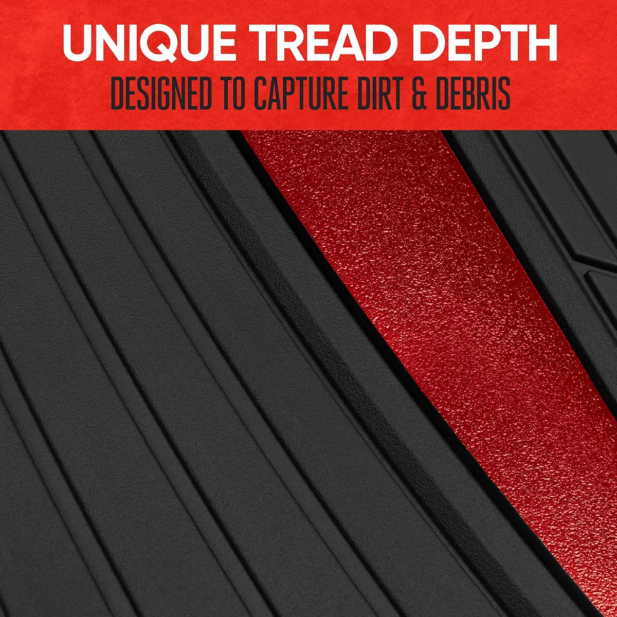 Motor Trend ChromeTech Car Floor Mats Full Set - Durable Rubber Floor Mats for Cars with Two Tone Accent, All Weather Interior Protection for Front and Rear with Non-Slip Backing, Red Chrome
