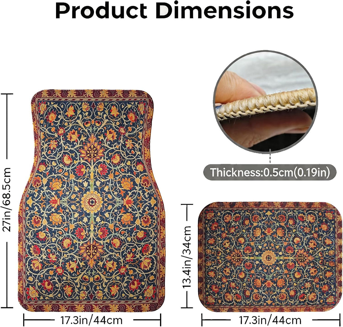 Persian Car Floor Mats Universal Navy Gold Arabesque Set