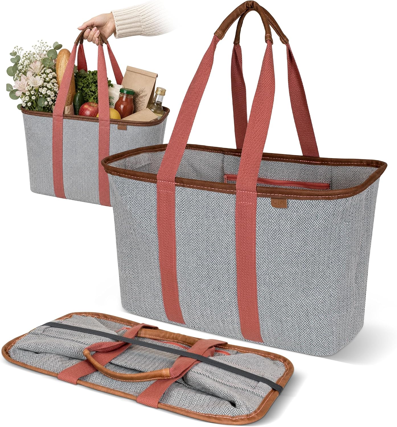 CleverMade Collapsible LUXE Tote, 30L Foldable Grocery Shopping Bag, Reusable