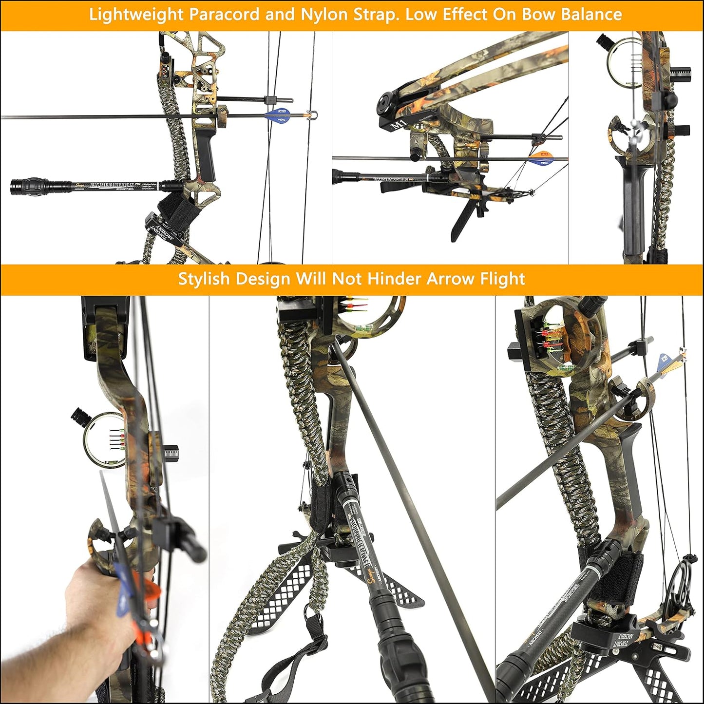 SUNYA Paracord Compound Bow Sling with V2 Upgraded Magnetic Connection System. Lightweight Hands Free Shoulder Carrying Sling for Bow Hunting, Field Archery and 3D