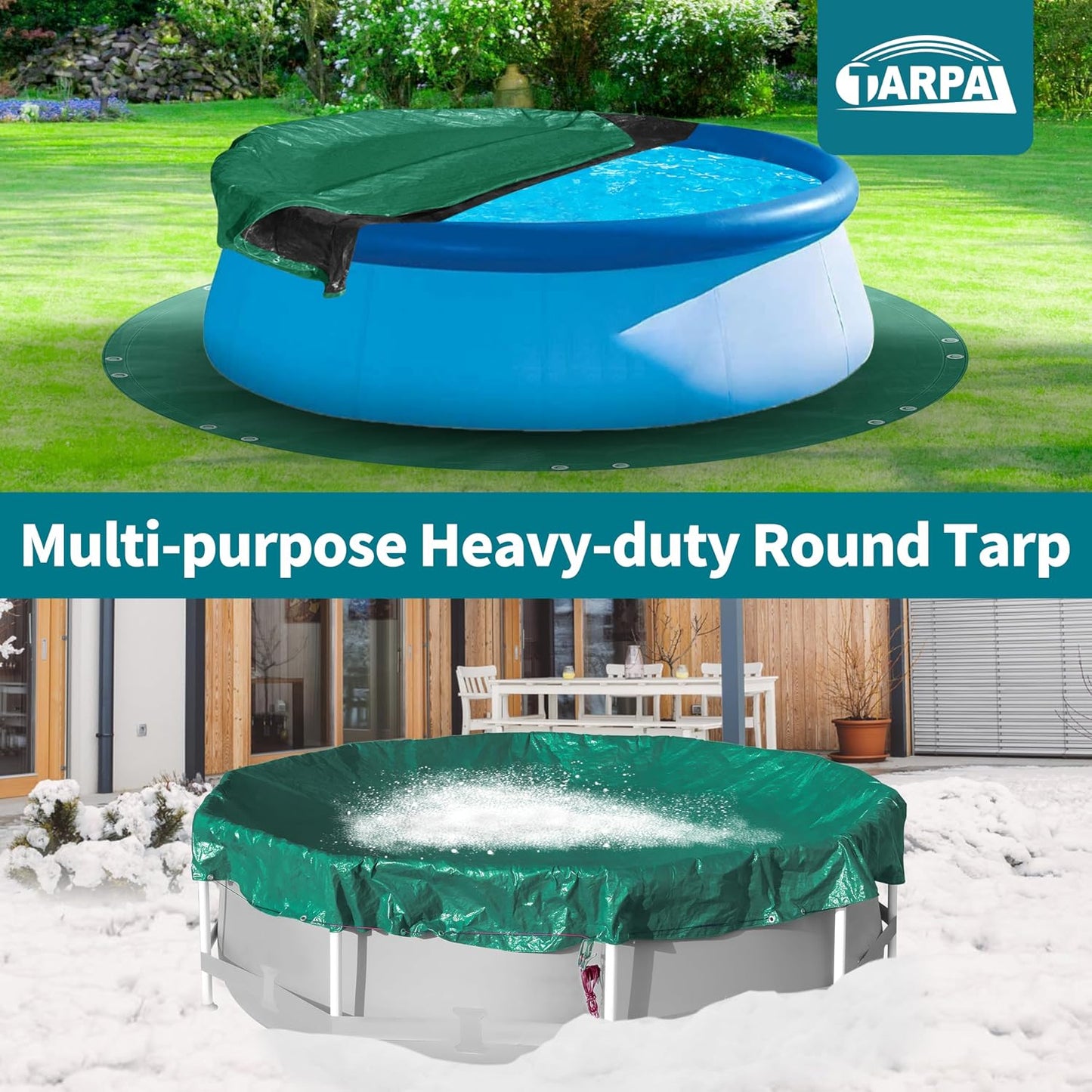 TARPAL 12ft Heavy Duty Round tarp Waterproof with Accessories 10mil Circle Tarps Multipurpose Outdoor Cover Pool tarp for Under Pool(Green/Black)