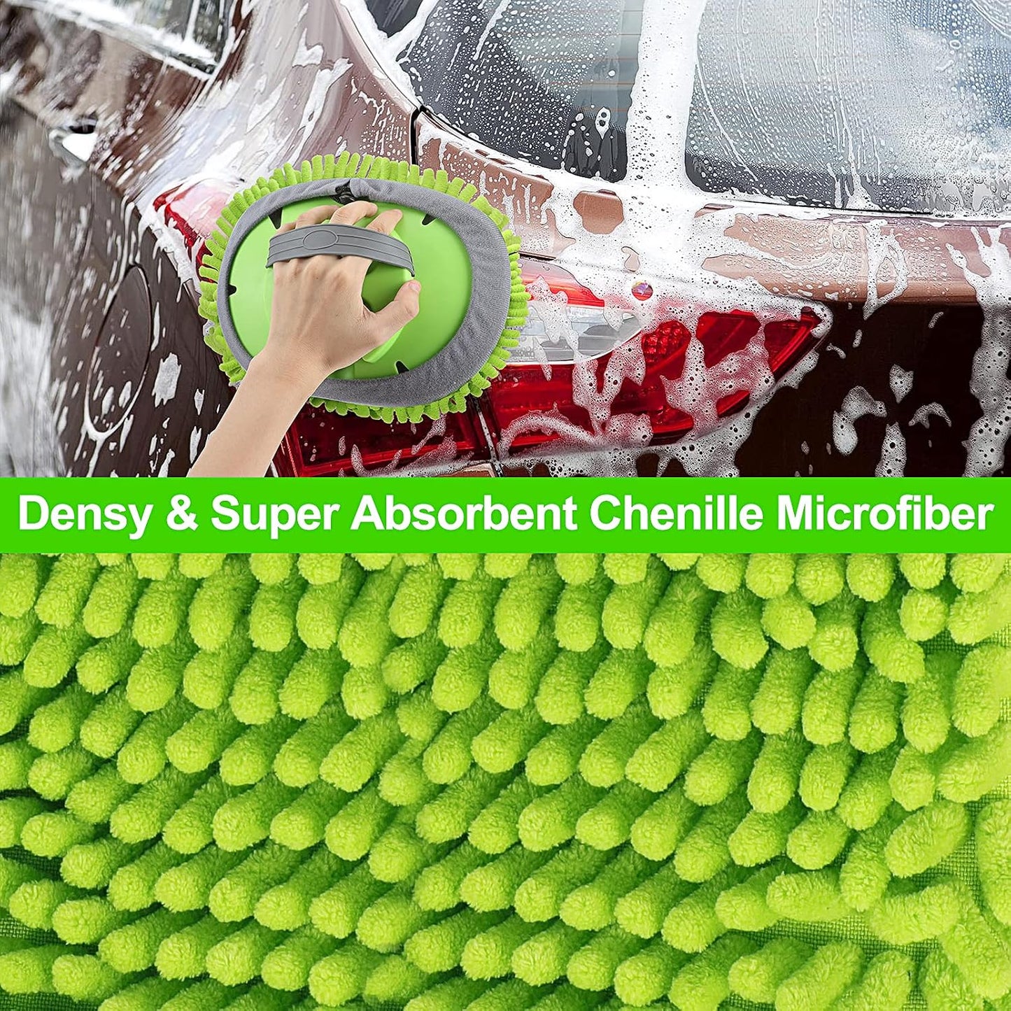 Car Wash Kit, 62'' Car Wash Brush with Long Handle, Soft Bristle Scratch-Free Car Detailing Brush Cleaning Kit, with Wash Mitt Towel Window Squeegee Tire Brush for Car SUV Truck RV Cleaning