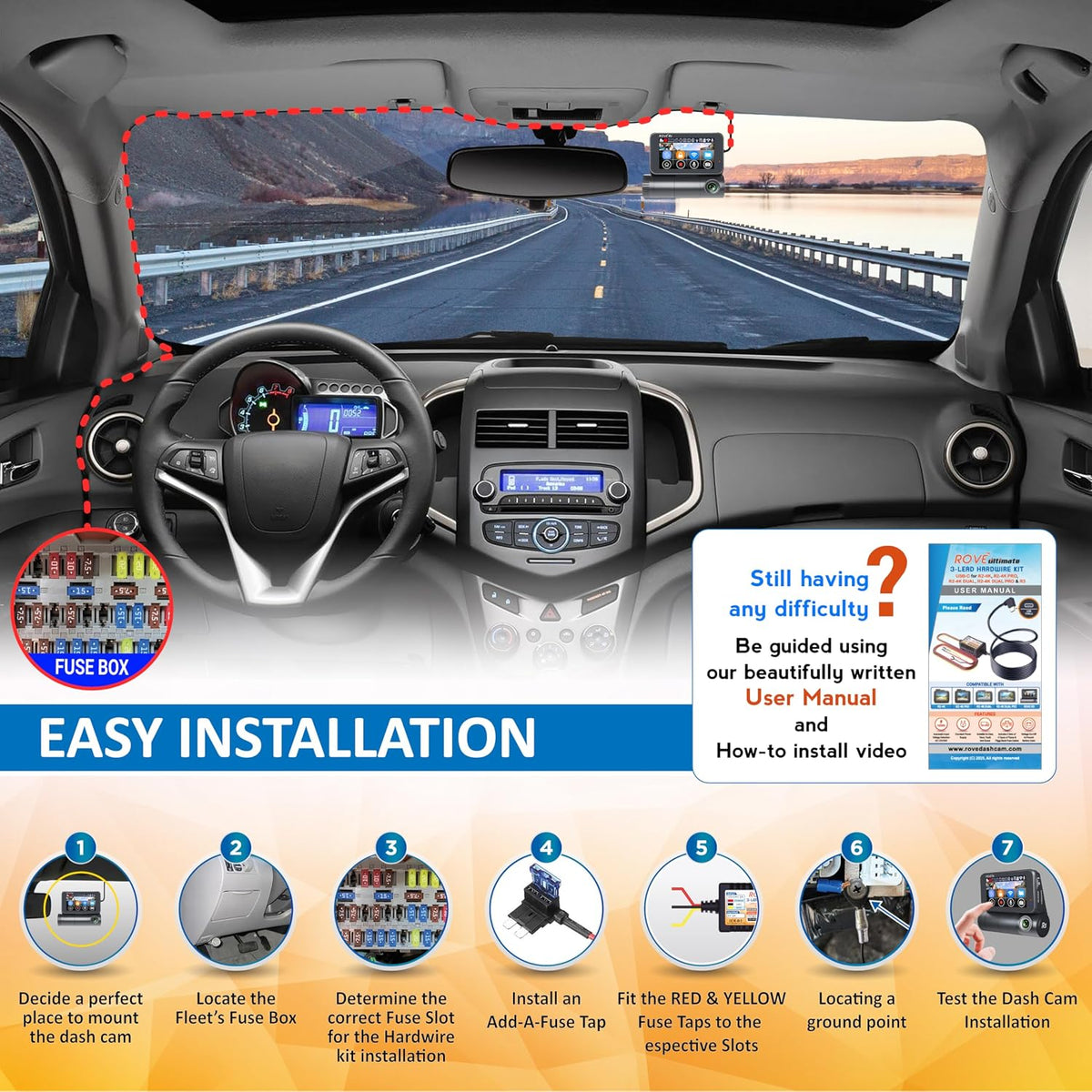 ROVE Ultimate Dash Cam Hardwire Kit, USB-C Port, 24Hr Parking Monitoring
