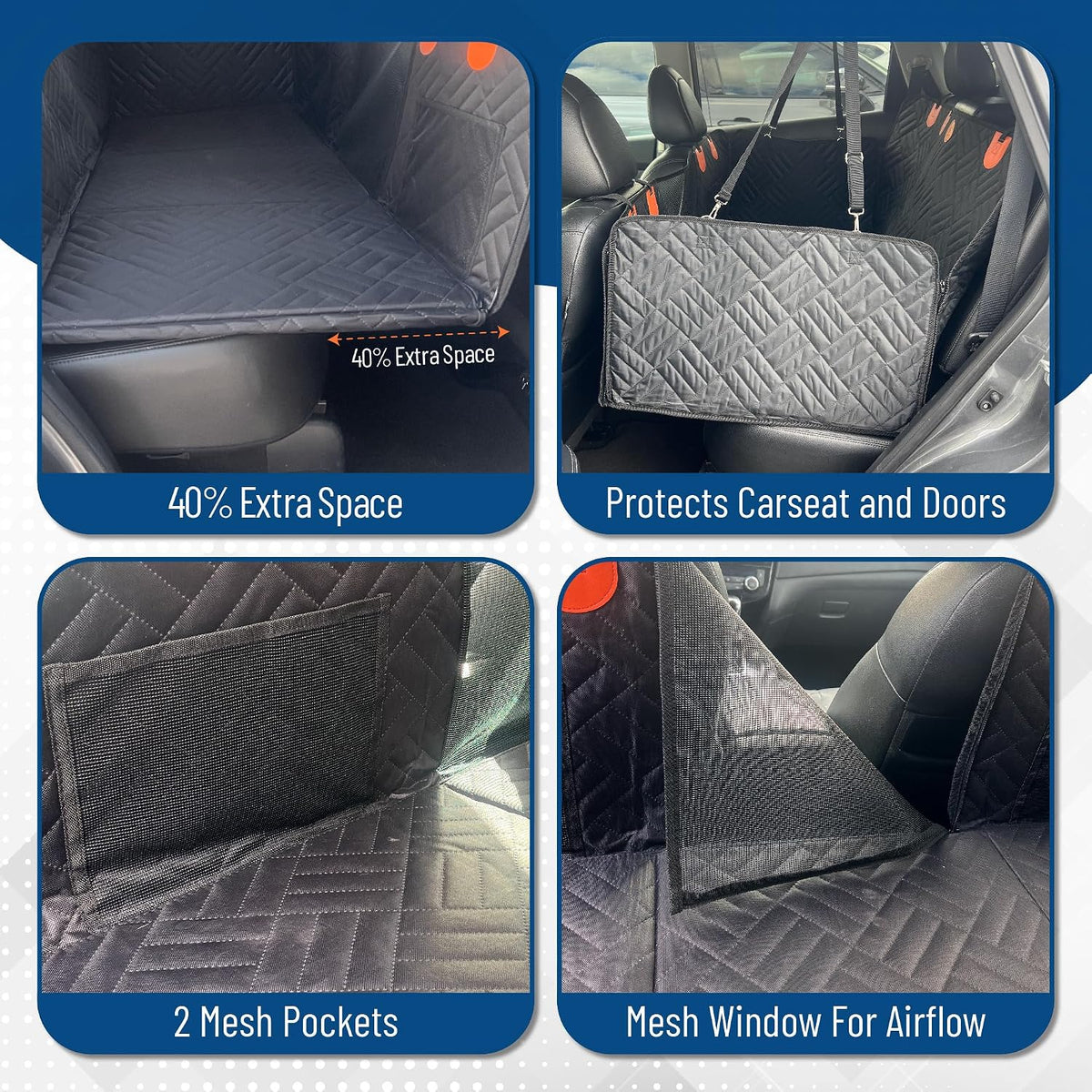Dog Backseat Extender with Hard Bottom – Waterproof Pet Travel Platform - Nonslip Rear Seat Cover - Car Hammock Bed for Cars SUVs & Small Trucks