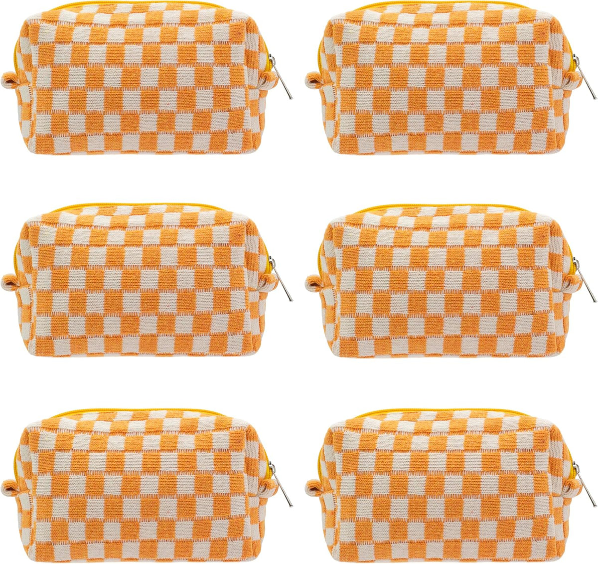 Checkered Makeup Bag for Purse, Small Travel Cosmetic Pouch,Orange,6 Pack