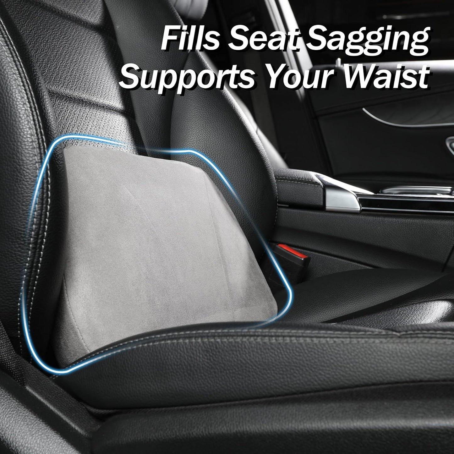 Lumbar Support Pillow,Back Pain Relief Cushion,fits tightly around the waist,Memory Foam,Skin-friendly Suede Fabric,fit Car Drive,Office chair,Rest seat,Improve Posture,Portable,15.5''Lx 8.7''H