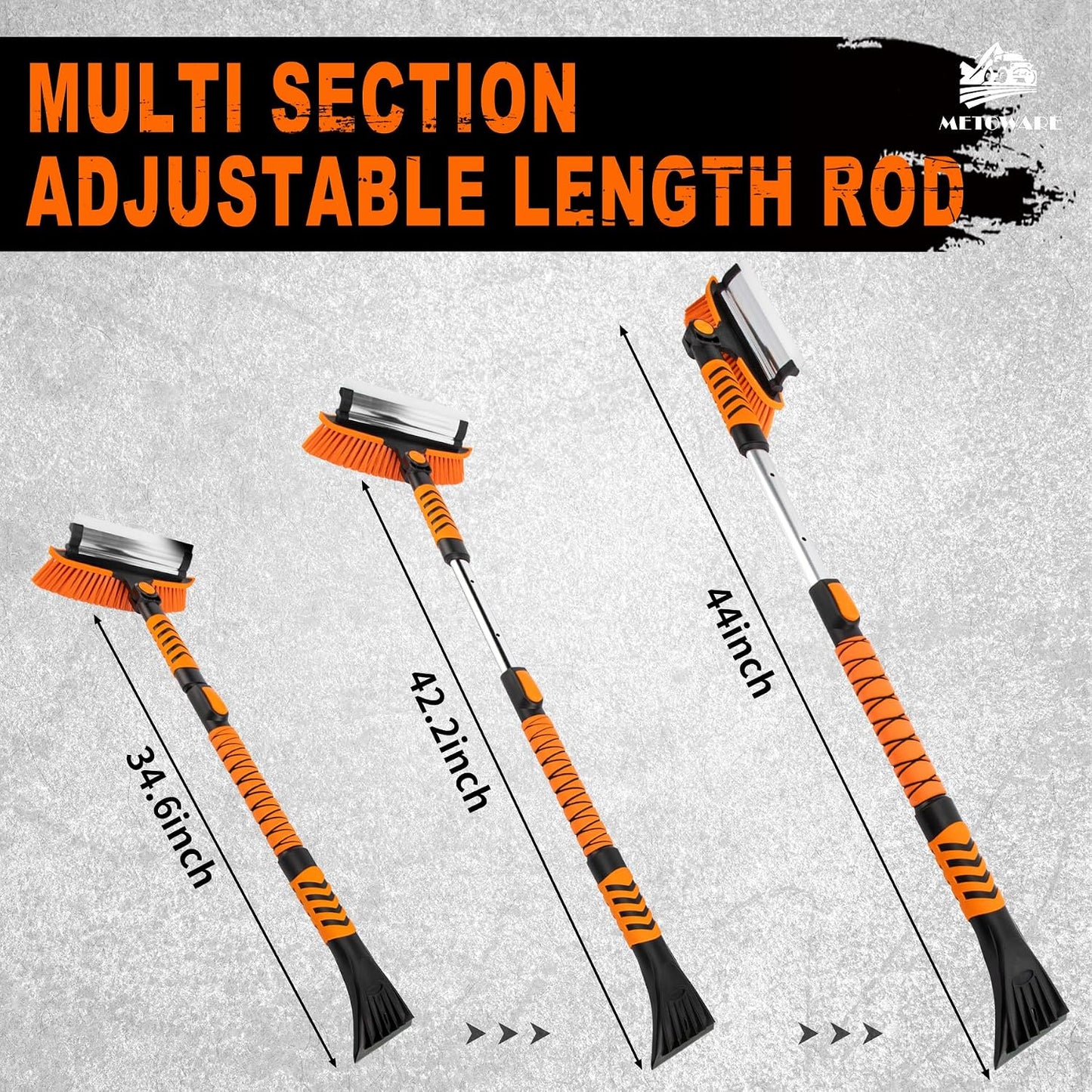 METOWARE 44'' Snow Brush and Ice Scrapers for Car Windshield, Extendable Snow Brush for Car with Ergonomic Foam Grip and 360° Pivoting Brush Head for Car SUV Truck