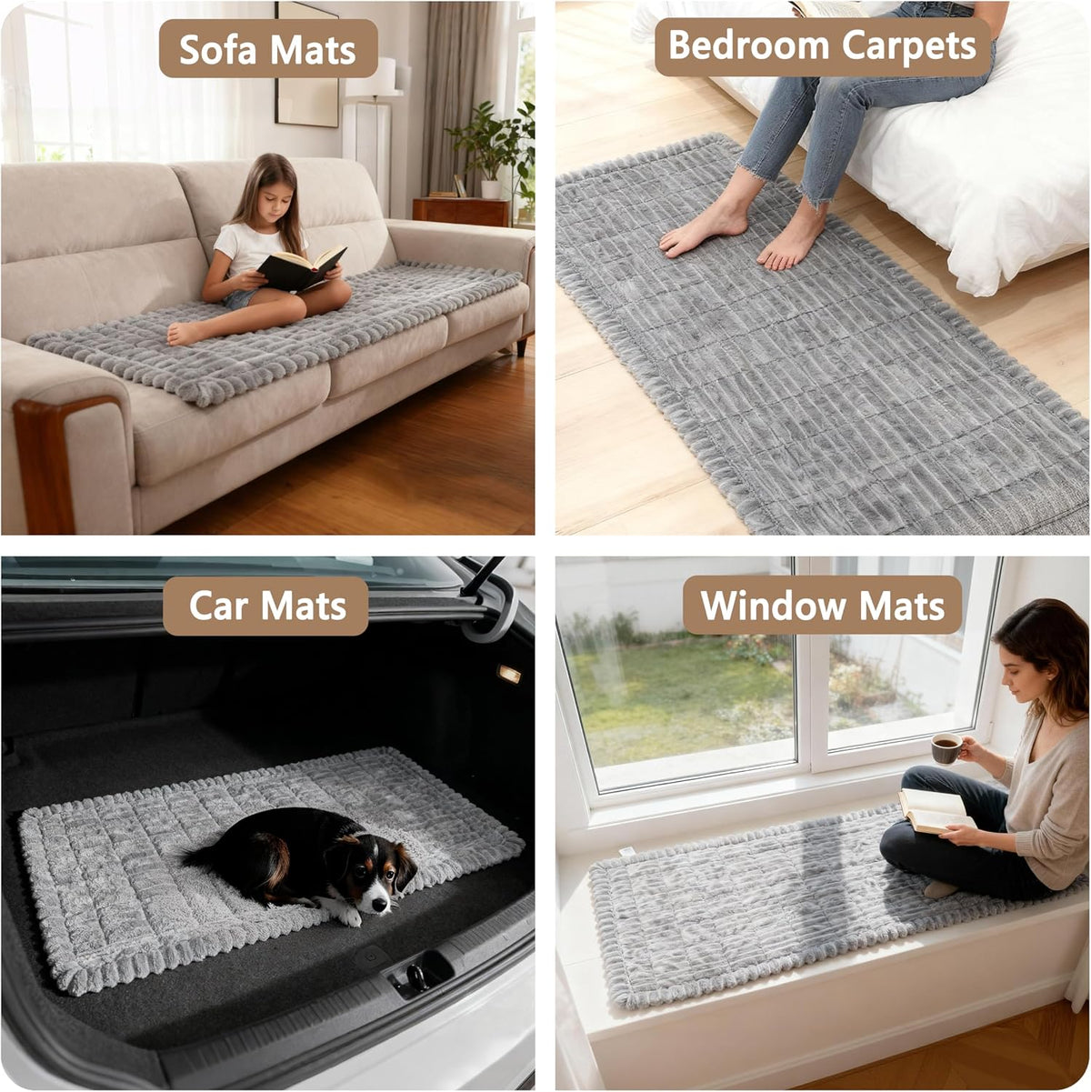 Capslpad Couch Covers for Dogs Washable Non Slip Pets Sofa Covers Fuzzy Sofa Slipcover Geometric Pet Friendly Mat Cushion Protector Travel Pet Mat for Living Bedroom Car Back Seat, Grey 27.5"x59"