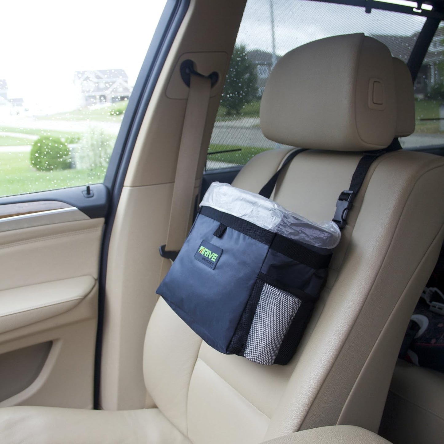 Drive Auto Car Trash Can - Leakproof, Hanging Garbage Bin with Black Adjustable Strap and Trash Bags - Truck & Car Accessories for Men and Women - 2-Pack