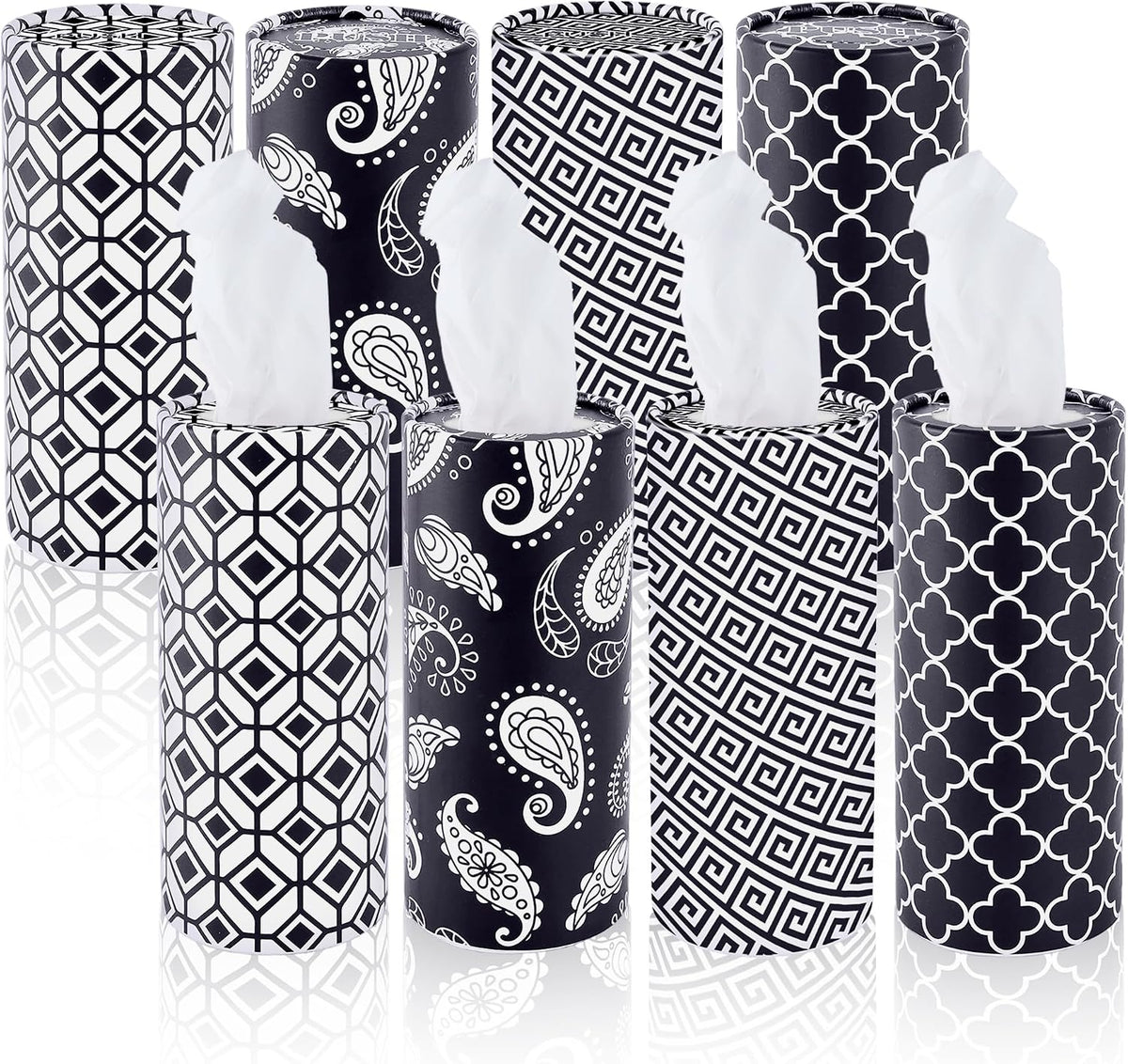 8 Pack Geometric Car Tissue Cylinders, 2-Ply 50 Count