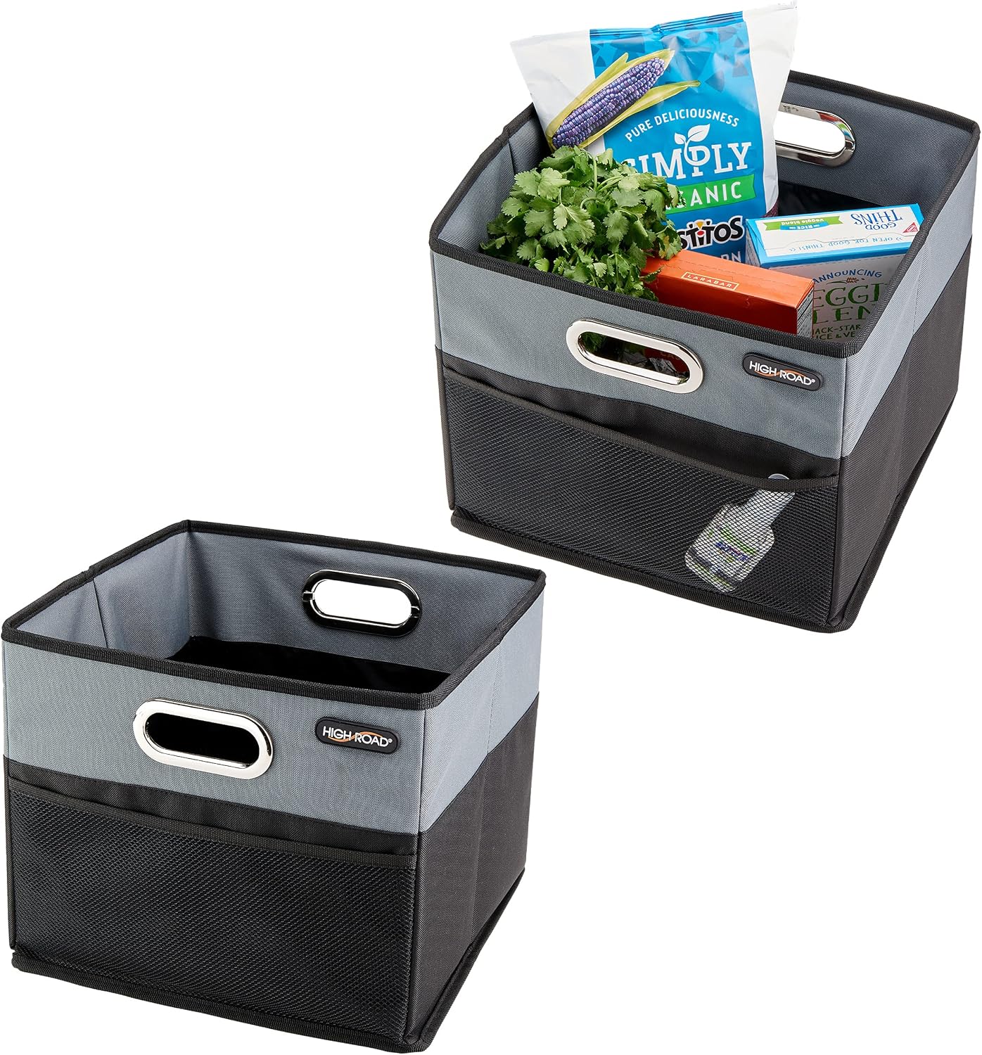 High Road CargoCube Car Storage Bin - Leakproof Car Trunk Storage Organizer with Metal Handles and Front Mesh Pocket (Square)