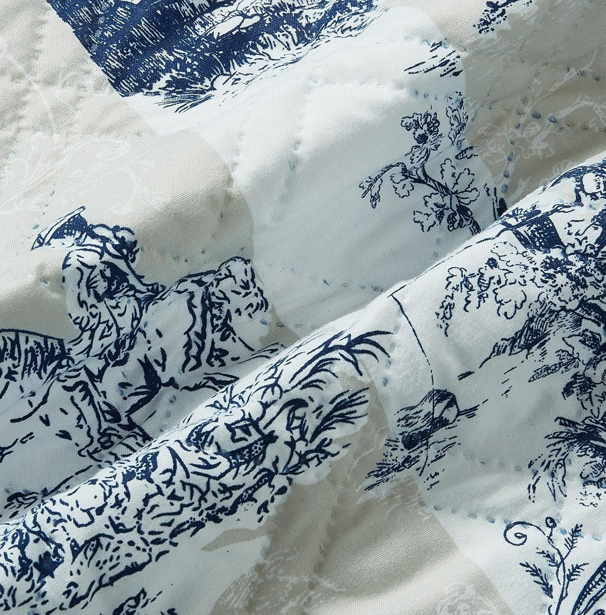 Brilliant Sunshine Blue & Beige Toile Couch Armrest Cover, 35"×13"