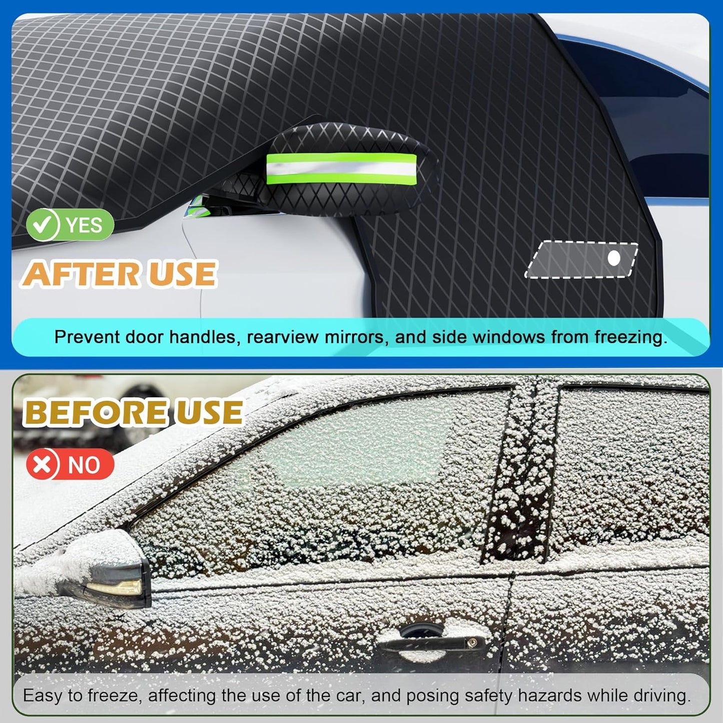 Large Car Windshield Cover for Ice and Snow - Automotive Windshield Snow Covers with Side Window & Rearview Mirror Protector, Winter Magnetic Car Anti-Snow Cover, Universal for Most Cars,Sedan,SUV