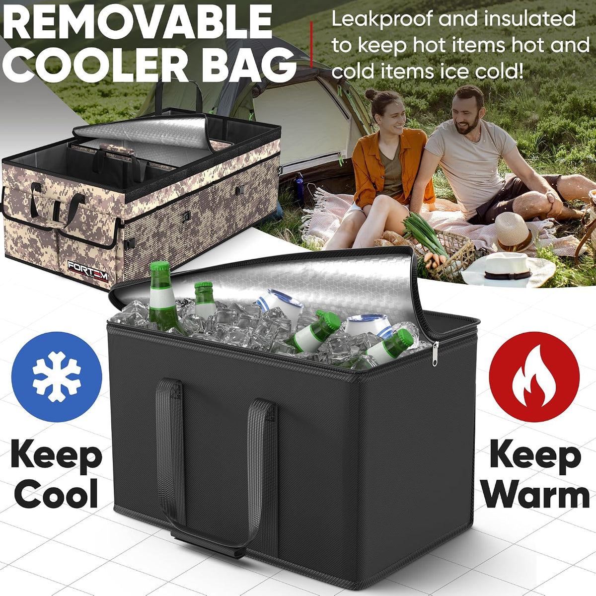 FORTEM Trunk Organizer - Foldable Car Organizer with Cooler for SUV, Trucks