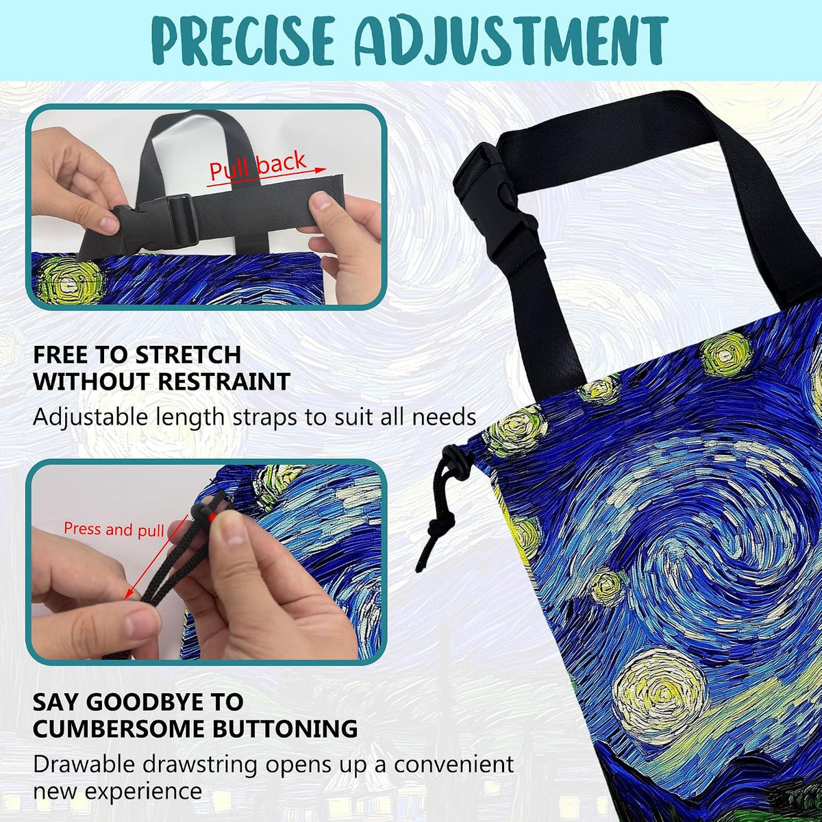 Car Trash Bag Abstract the Starry Night Leak-Proof Car Garbage Bag with Drawstring Foldable Canvas Trash Bin with Adjustable Buckle for Car Accessories