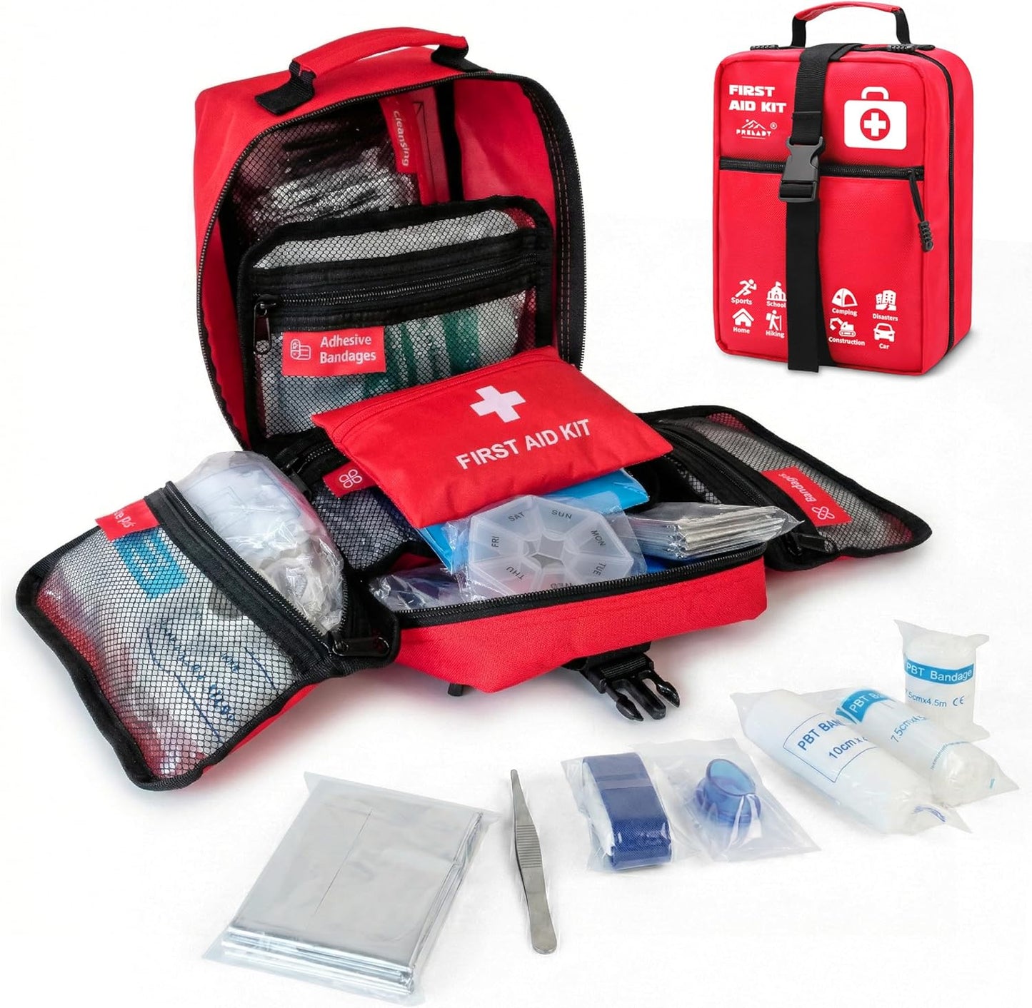 556 Piece Premium Large First Aid Kit, Survival Medical Bag with Labelled Compartments, Workplace Essential for Home & Sports, Molle Tactical Rip-Away Design, First Responders' Choice for Trauma