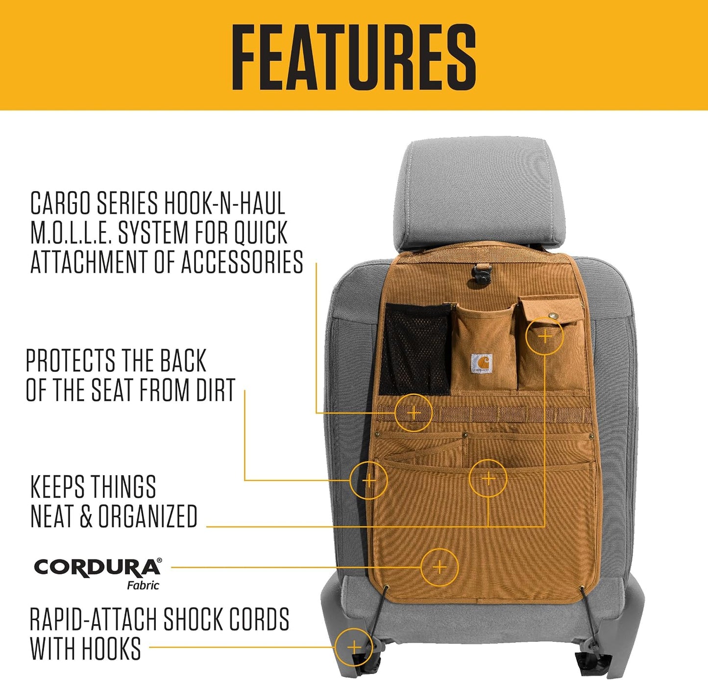 Carhartt Universal Nylon Duck Automotive Seat Back Organizer, Organization for Work and Kids, Gravel