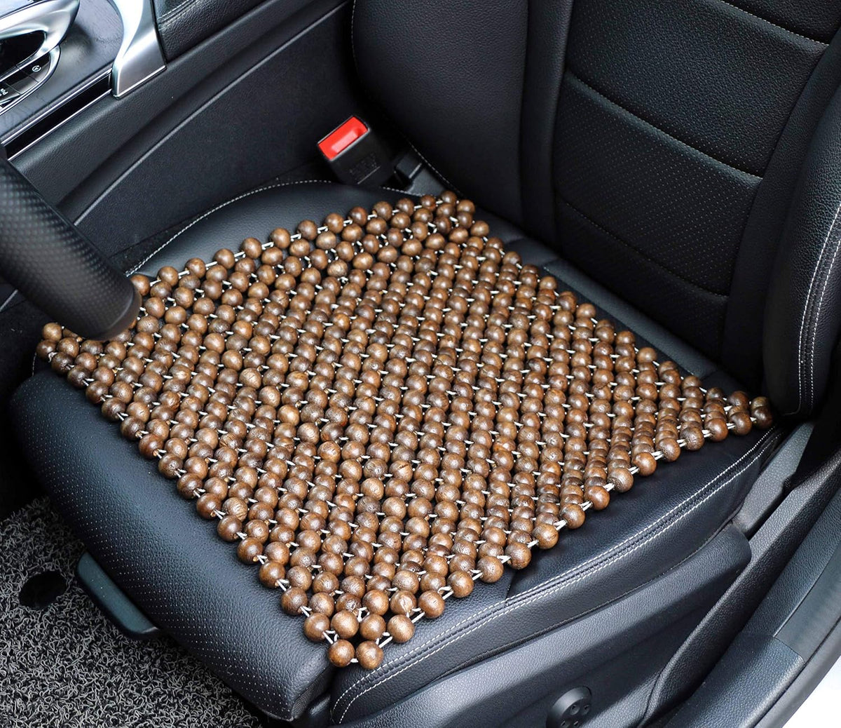 Natural Wood Beaded Seat Cover Pad Mat Comfy Cool Summer Massage Seat Cushion (Square) Medium Size for Car, Sedan,SUV Office Chair